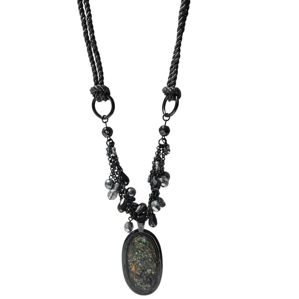 Vintage Beaded Glittery Resin Pendant Necklace Statement Fashion Jewelry Women